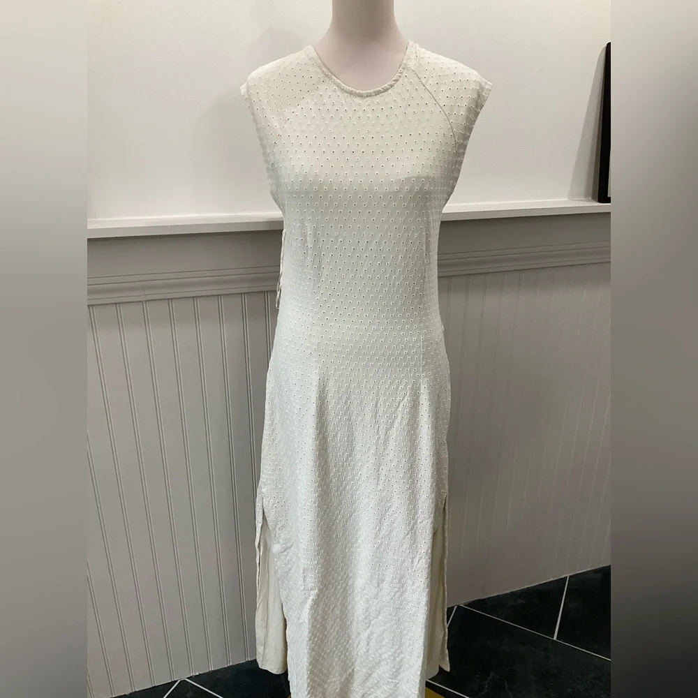 Free People Ivory Eyelet Open Back Maxi Dress Boho Cotton Resort Summer Size L - Picture 3 of 6